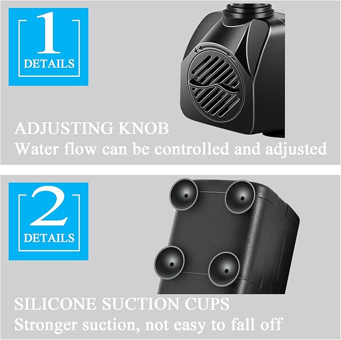 Submersible Pump, Small Fountain Pump with Tubing, Submersible Water Pump for Aquarium Fish Tank Indoor or Outdoor Pond Fountain Hydroponics Statuary (25W 400GPH, With Led Light)