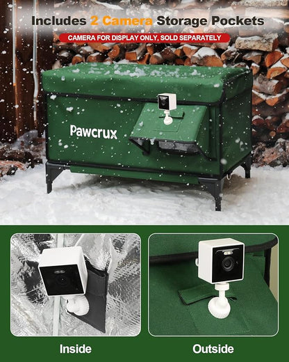 Weatherproof Heated Cat House for Outdoor in Winter, Heated Cat Bed Kitty Shelter with Cat Heating Pad, Insulated & Safe Escape Door, Warm House for Outside Stray Cat (Green, 12.6"x16.5"x16.9")