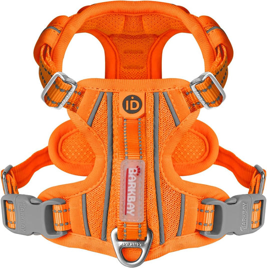 BARKBAY Dog Harness No Pull with ID Tag Pocket - Heavy Duty, Reflective, Easy Control for Large Dogs(Orange,S)