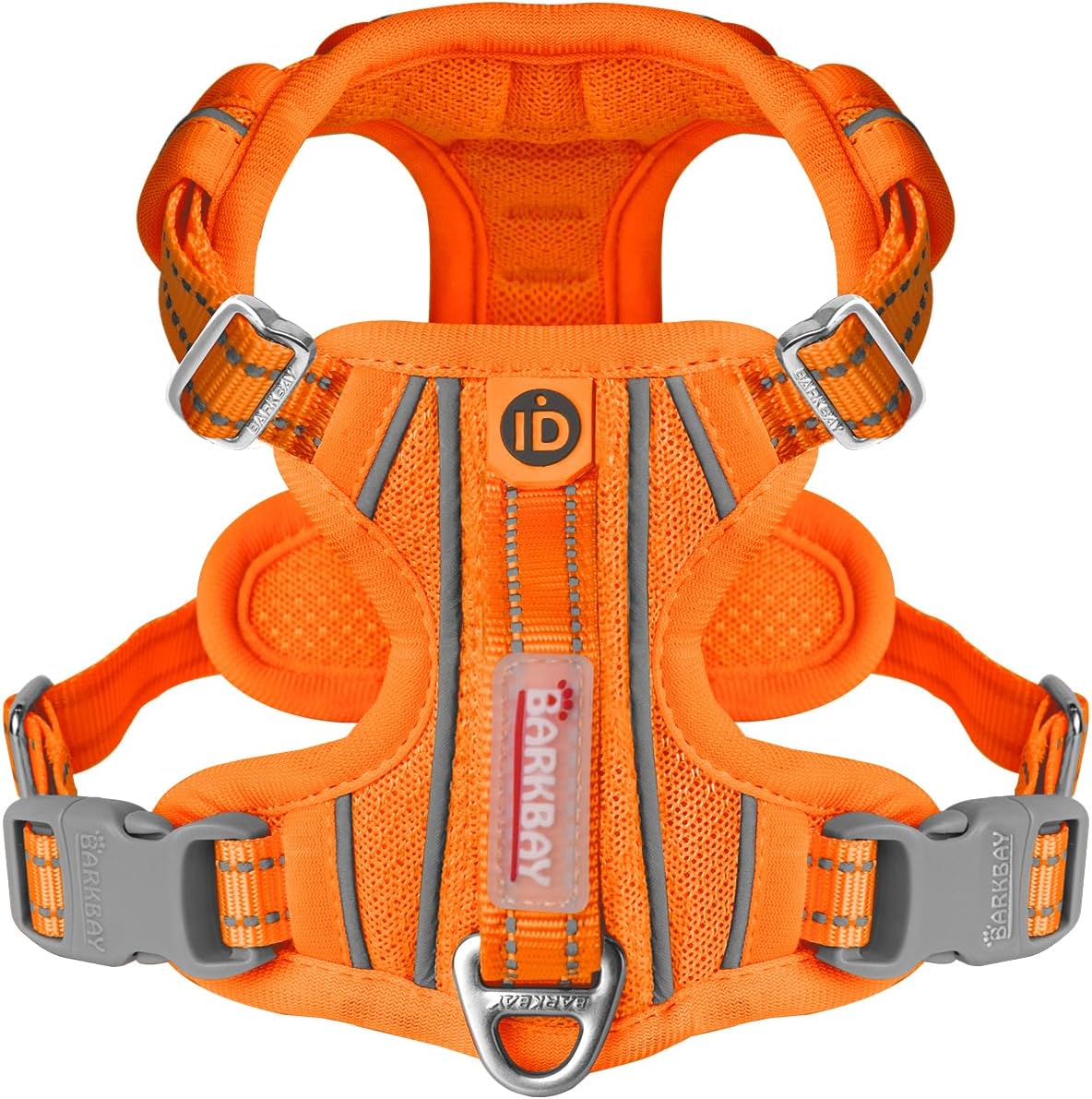 BARKBAY Dog Harness No Pull with ID Tag Pocket - Heavy Duty, Reflective, Easy Control for Large Dogs(Orange,M)
