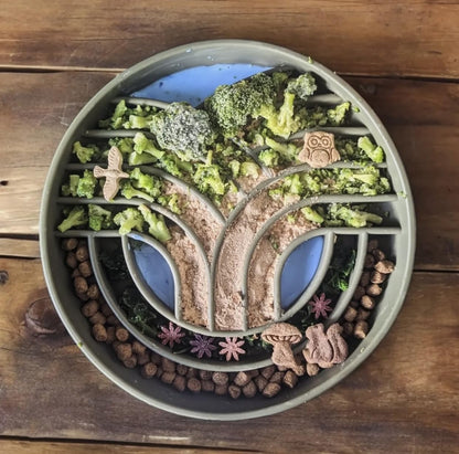 OHMO Slow Feeder Dog Bowls(Tree Life, Camo Green) Enrichment Soft Silicone Food Safe Feeding Bowl Non Slip Suction Cup for All Breed Pet, Cat Slow Down Eating Dishes, Boredom and Anxiety Reducer
