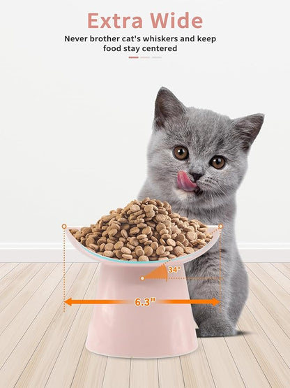 LoeJan Elevated Food and Water Bowls Set, Extra Wide and Raised Ceramic Feeder, Anti-Vomit Whisker-Free Pressure Feeding Bowl for Kittens Adult Cats Small Dogs (Pink, Food Bowl)