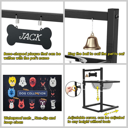 1.6Gallon Elevated Dog Water Bowl for Large Dogs, Height Adjustable (10-17.8in) Raised Stainless Steel Bowl with Spill-Proof Mat & Sturdy Metal Stand, Easy-Clean Feeder for Indoor/Outdoor Use