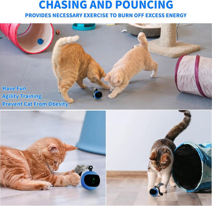 Interactive Cat Toy Ball with Remote Control, Automatic Moving & Rolling Cat Feather Toy, USB Rechargeable, Motion Activated Remote Control Cat Toy for Indoor Cats (Blue)