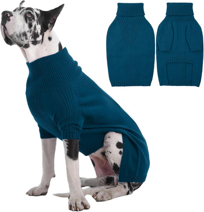 IECOii Great Dane Sweater,5XL Extra Large Sweater for Giant Breed Dogs in Winter,Turtleneck Cold Weather Knit Clothes,Machine Washable,Elastic Pullover for Saint Bernard,Mastiff (Peacock Blue,XXXXXL)