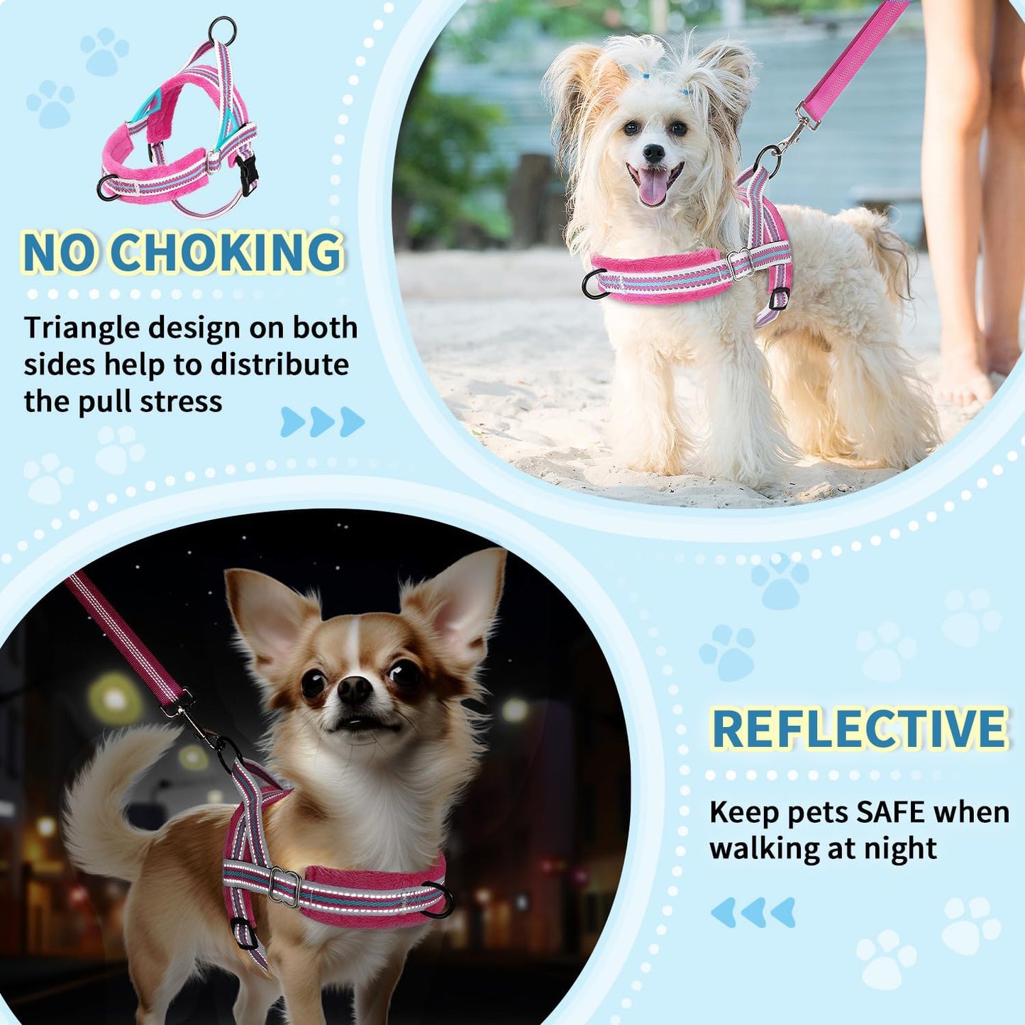 Lukovee No Pull Dog Harness and Leash Set, Soft Padded Small Dog Harness, Neck & Chest Adjustable Reflective Vest Puppy Harness with 4ft Lightweight Anti-Twist Dog Leash for Small Dogs (M, Fuschia)