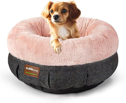ClevaHome Cozy Cat Bed - Ultra-Soft Plush Pet Bed with Raised Sides and Anti-Slip Base, Comfortable Round Bed for Small Pets up to 11 lbs