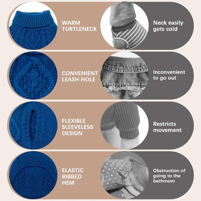 BINGPET Thermal Knitted Dog Sweater for Small Medium Large Dogs,Winter Dog Cat Coat Warm Sweartershirts Outfits,Classic Cable Knit Turtleneck Pullover Dog Jumper Coat Warm Sweartershirts(Blue,L)