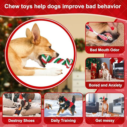 SZEE Dog Rope Toys, 14 in 3 Knots Chew Rope for Medium and Small Dogs, Natural Cotton Pull Toy for Tug of War and Teeth Cleaning (Red)