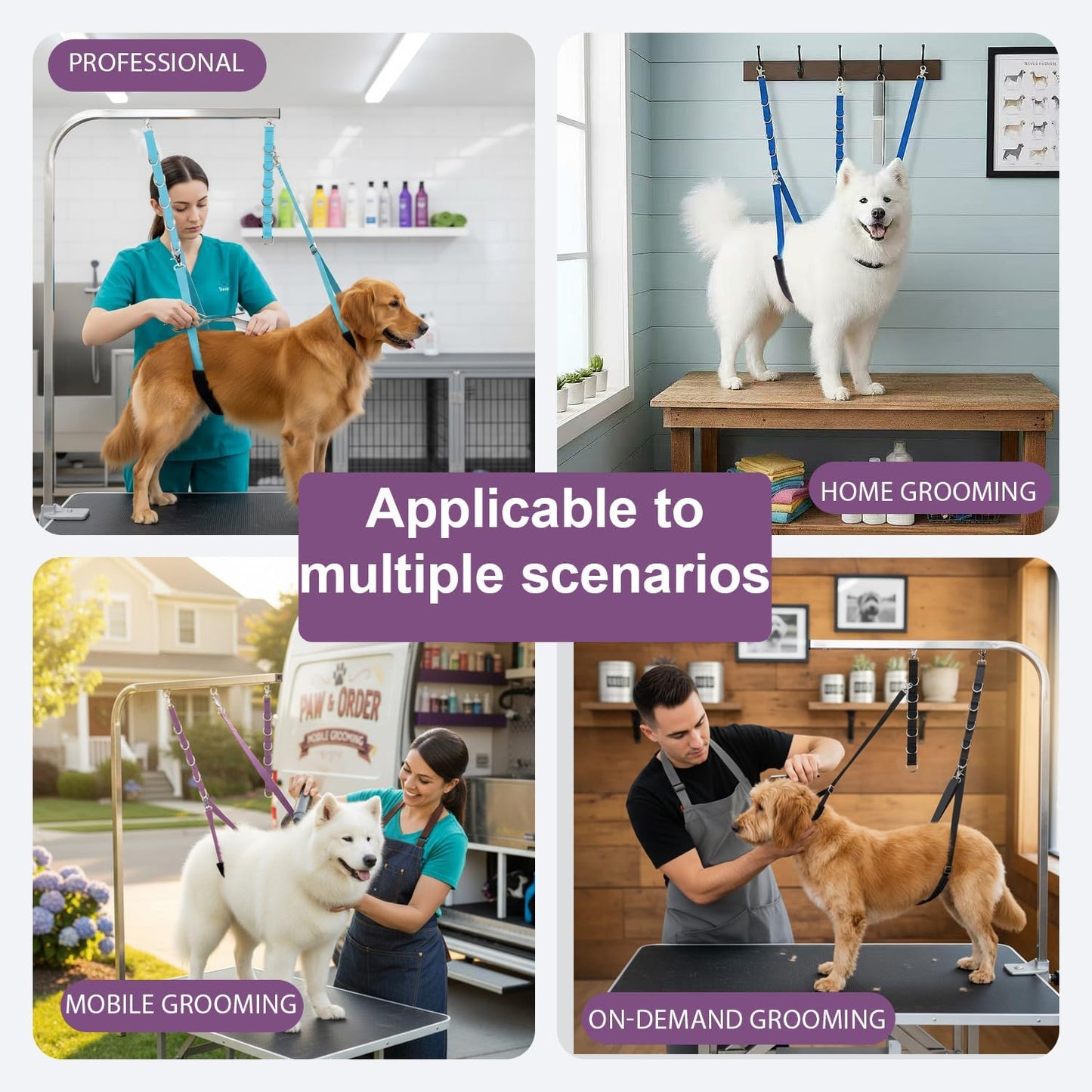 Dog Grooming Belly Straps Pet Grooming Supplies 3 Sets Professional Dogs Belly Band Pets Dogs Groomer Extension Strap Table Arm Loop Extender for Small Medium Large Pets (Light Purple)