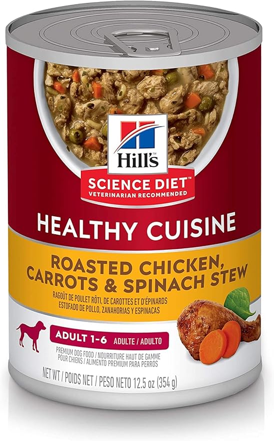 Hill's Science Diet Healthy Cuisine, Adult 1-6, Great Taste, Wet Dog Food, Roasted Chicken, Carrots & Spinach Stew, 12.5 oz Can, Case of 12