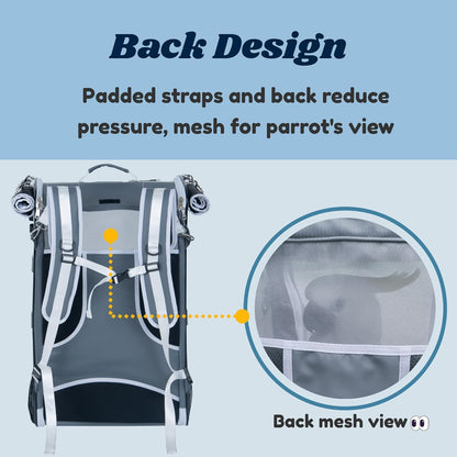 Birds Day Bird Carrier Backpack-Parrot Travel Cage with 2PCS Perch and Food Bowl, Stainless Steel Tray (Charcoal Gray, Cockatoo & Similar)