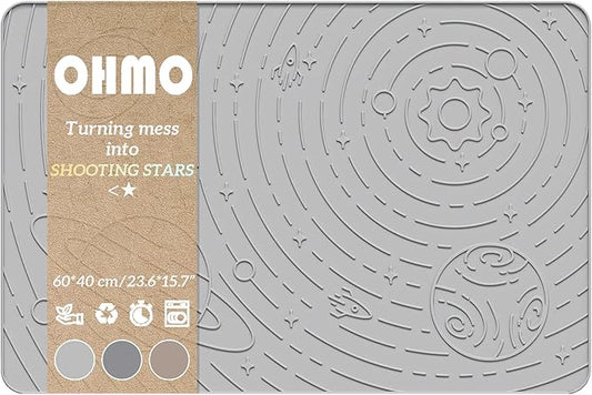 OHMO Dog Food Mat, Silicone Waterproof Cat Food Mat, Non-Skid Spill Proof Pet Feeding Mat for Food and Water, Easy to Clean Dog Placemat(Ash Light Grey, 23.6" x 15.8")