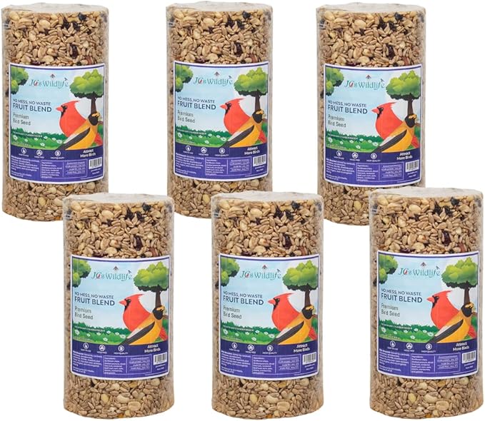 JCs Wildlife No Mess, No Waste Fruit Blend Premium Bird Seed Small Cylinder, 2 lb (6 Cylinder)