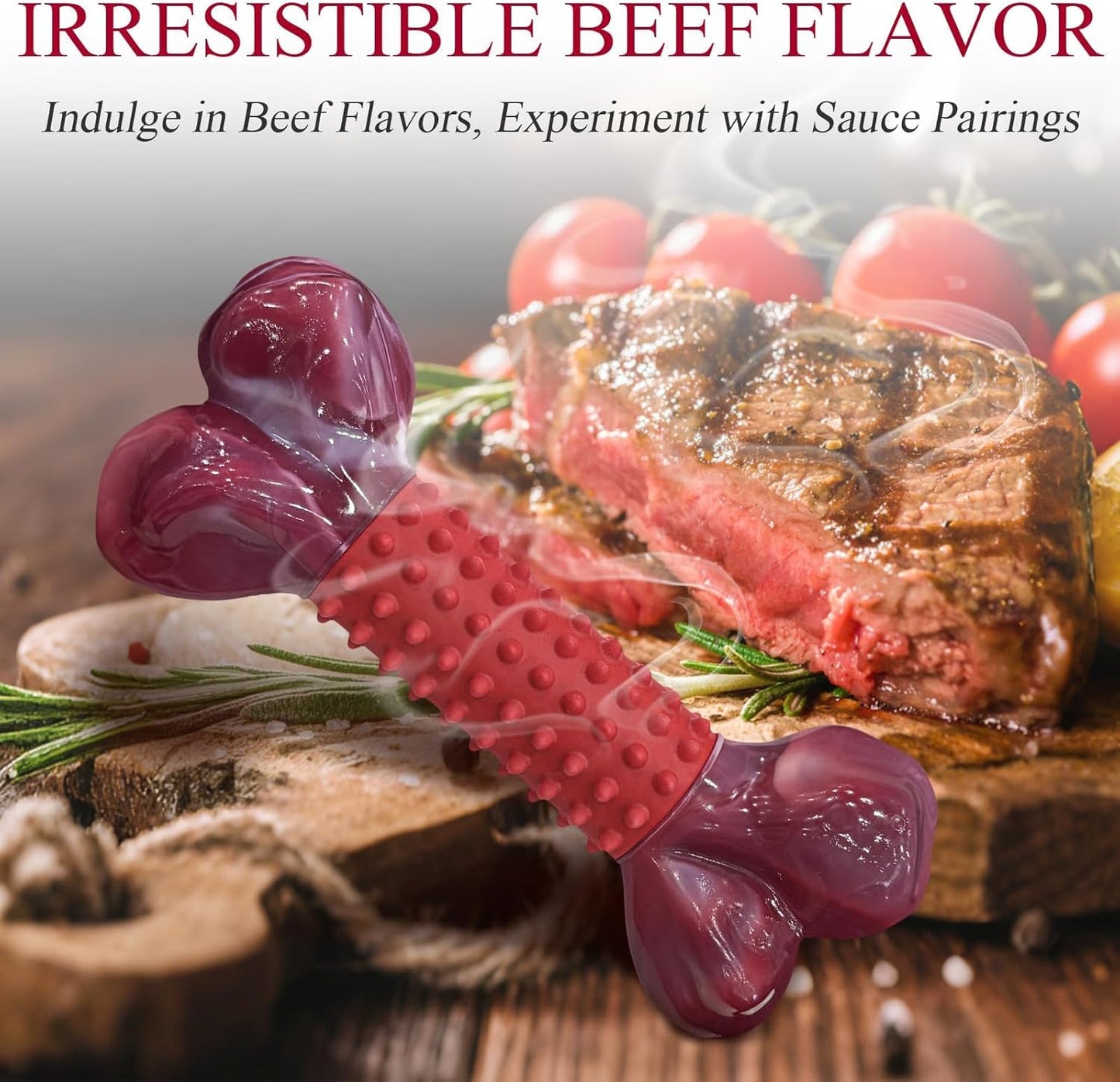 Apasiri 3-Pack Tough Dog Chew Toys for Aggressive Chewers, Beef-Flavored Dog Bones for Large Breed, 8" Nylon & Rubber Chew Toys Long-Lasting Play