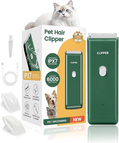 Dog Clipper for Matted & Long Hair,Quiet Pet Paw Hair Trimming Groomer,Handy Cordless Rechargeable Waterproof Shaver Kits for Cats,Small Dogs & Animals Green