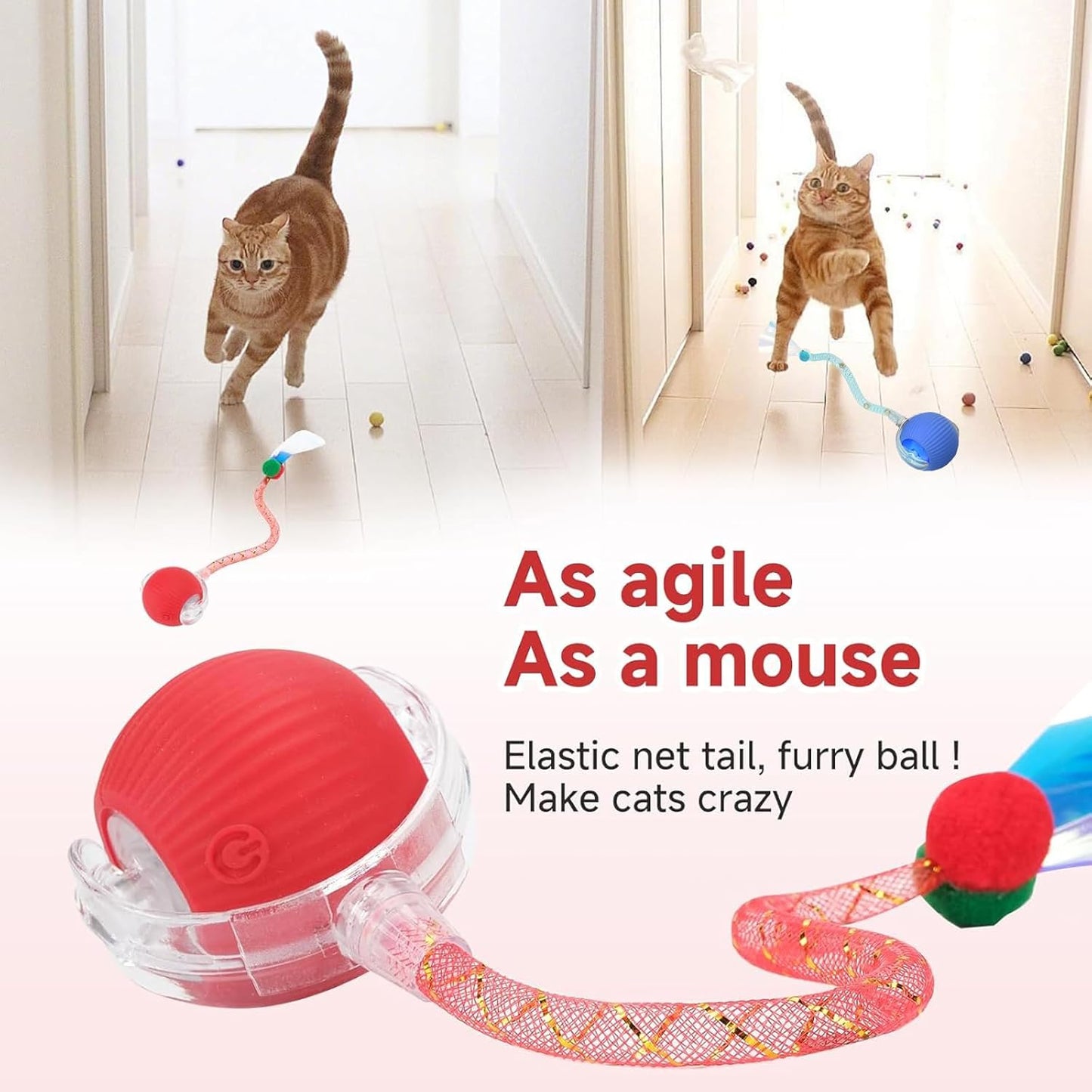 Speed 2.0 Tail Interactive Cat Toys for Indoor Cats, Chirping & Motion Activate Cat Toy, Smart Kitten Rolling Ball Moving Ball Toys, Rechargeable Dog Cat Bal l for Enrichment Exercise (New Blue)