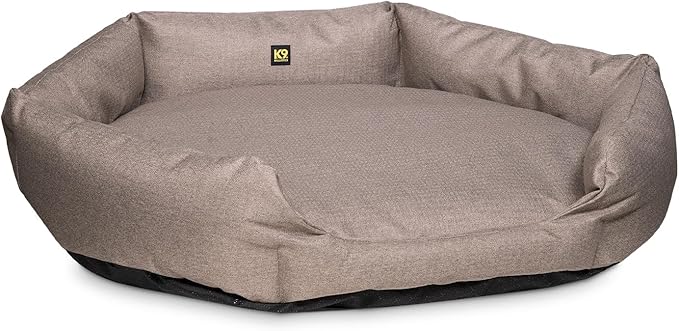 K9 Ballistics Tough Ripstop Oval Bolster Dog Bed, Calming Round Den Shape, Scratch Resistant, Machine Washable - Small, Taupe Premium Finish