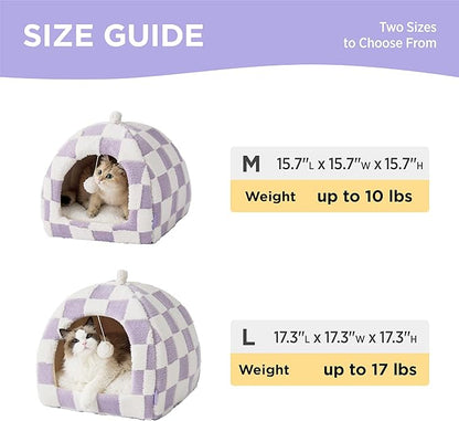 Lesure Cute Cat Beds for Indoor Cats - 2 in 1 Large Cat Cave Bed with Removable Washable Cushioned Pillow, Cozy Kitten with Non-Slip Bottom, Purple, 17.3 inches