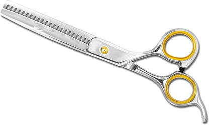 Sharf Professional Thinning Shears: Sharp 440C Japanese Steel Chunkers, 6.5" 22-Teeth Gold Touch Dog Grooming Scissors with Easy Grip Handles