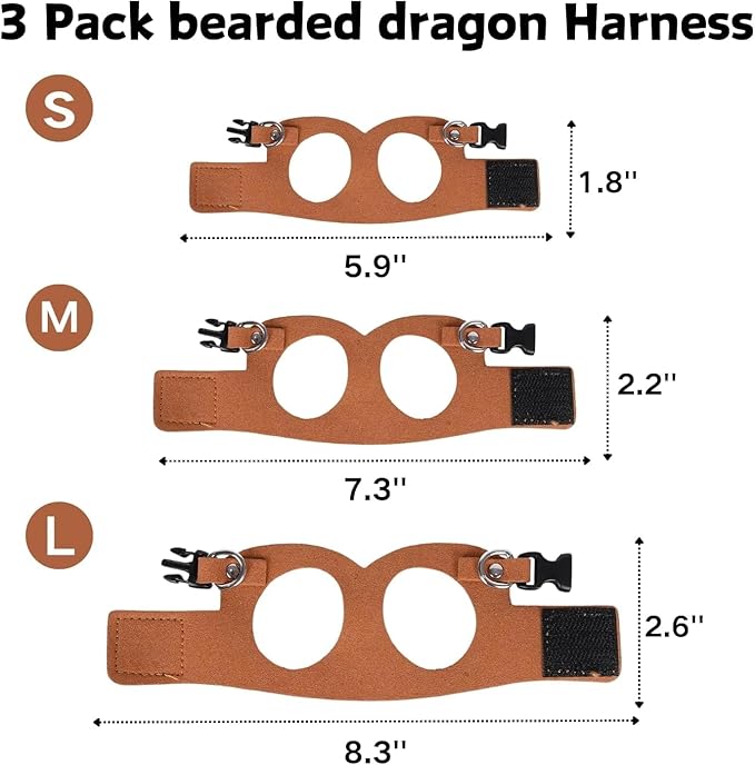 3PC Bearded Dragon Harness Leash Set Adjustable Soft Suede Leather Vest Harness with Traction Rope Outdoor Walking Escape-Proof for Reptile Lizard Squirrel Ferret (Brown)