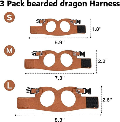 3PC Bearded Dragon Harness Leash Set Adjustable Soft Suede Leather Vest Harness with Traction Rope Outdoor Walking Escape-Proof for Reptile Lizard Squirrel Ferret (Brown)