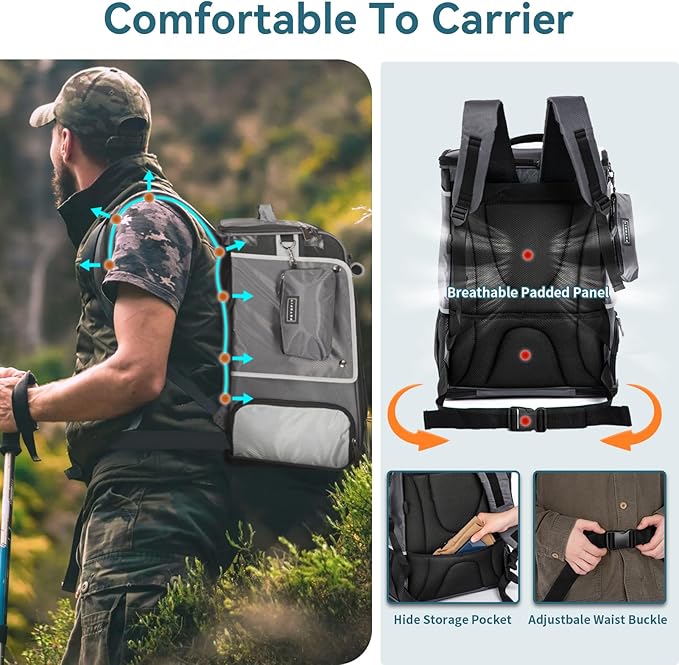 Petsfit Bird Carrier with Shade Cover,Adjustable Height Standing Perch and Great Ventilation, Fit for Medium/Large Sized Birds(Large, Grey1)