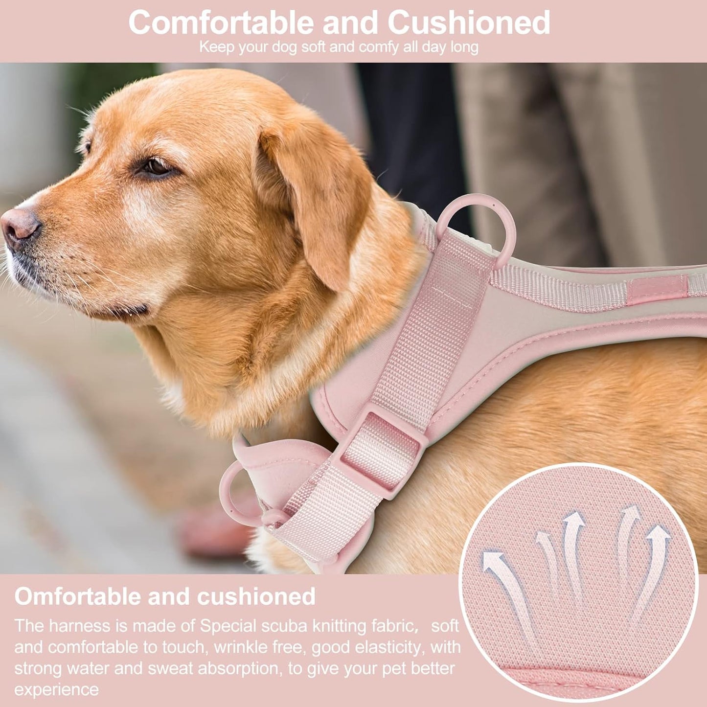 Wisedog No Pull Lightweight Dog Vest Harness with Soft and Comfortable Cushion, Breathable Mesh, for Small Medium Large Dogs Walking (S(Neck: 9.84"-14.17";Chest: 14.17"-22.05"), Gossamer Pink)