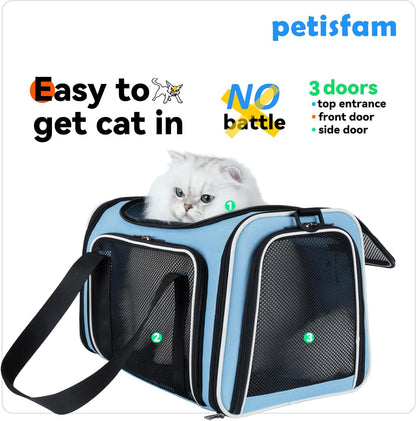 petisfam Pet Carrier Bag for Medium Cats and Puppy. TSA Airlined Approced. Easy Vet Visit, Airline Approved, Top Loading, Easy Storage