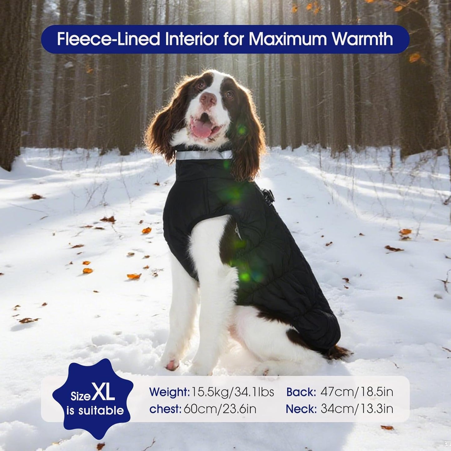 FUAMEY Dog Coat for Small Dogs,Waterproof Dog Winter Jacket with Harness Built in Puppy Cold Weather Coats Reflective Pet Vest with Zipper Warm Fleece Dogs Snowsuit Windproof Solid Black S