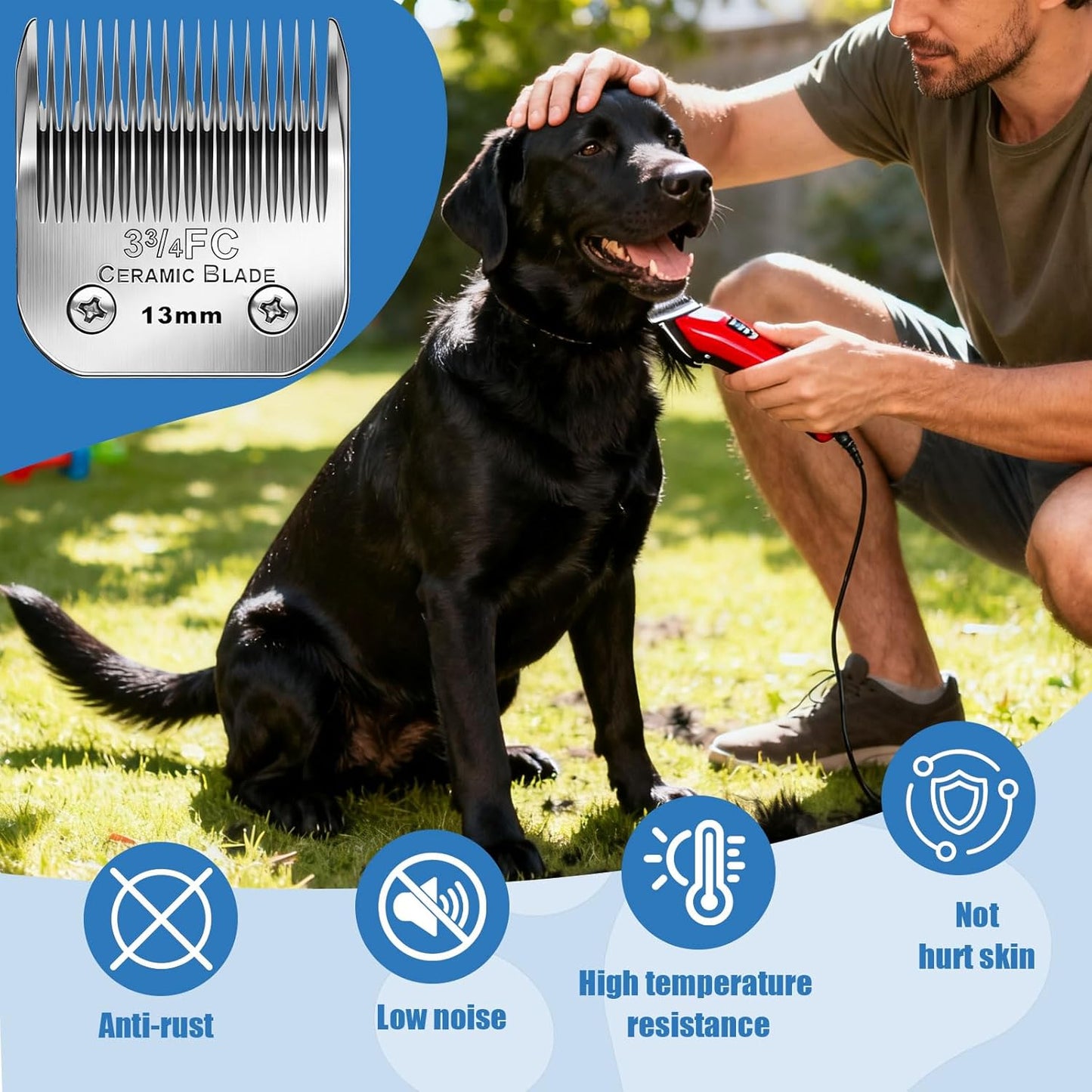 Dog Grooming Replacement Blades Compatible with Andis Dog Clipper, Dog Clipper Blades Compatible with Oster A5,Wahl KM-10 Series Dog Clipper,3FC Blades (13mm)