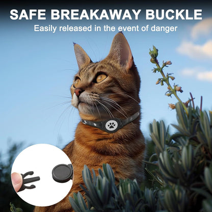 Airtag Cat Collar Breakaway, Reflective Kitten Collar with Apple Air Tag Holder and Bell, Comfortable Padding, Adjustable, Durable, Fits for Girl Boy Cats (Light Black, XS(8"-10.5"))