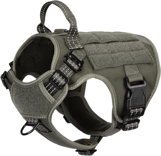 ICEFANG Tactical Dog Harness, Small Size,2X Metal Buckle,Working Dog MOLLE Vest with Handle,No Pulling Front Leash Clip,Hook and Loop Panel (Green,S (Pack of 1))