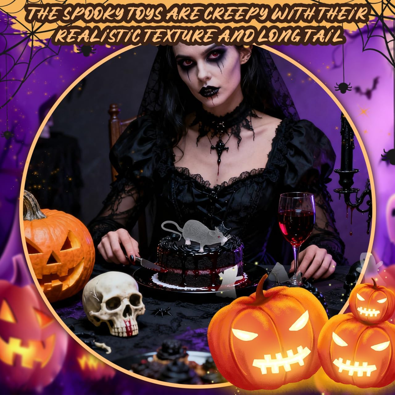 PRETYZOOM 2PCS Halloween Fake Rat Plastic Squeezable Fake Mouse Realistic Rats for Creepy Decorations Halloween Pranks Props (8.6-inch Included Tail)