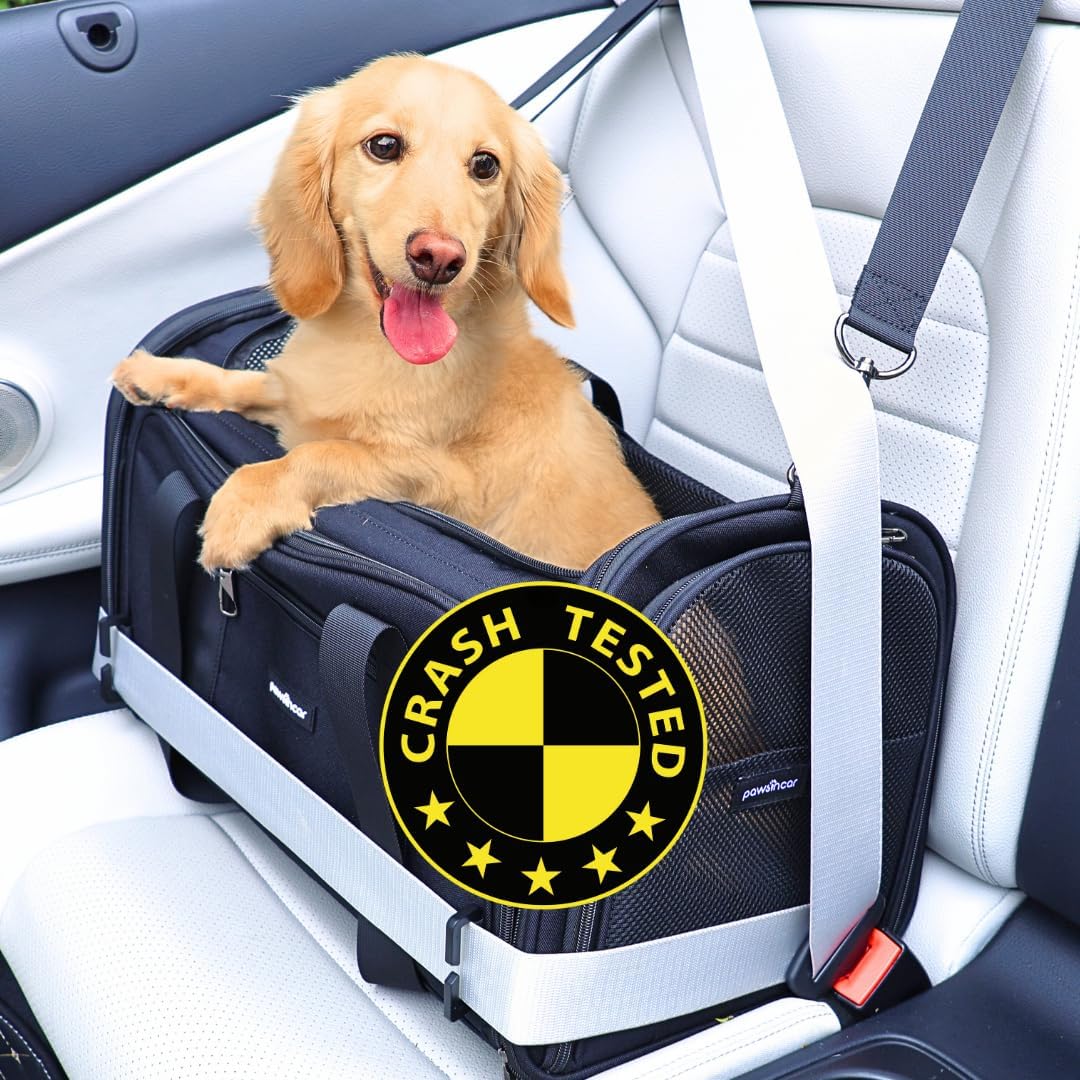 Crash-Tested Dog Carrier & Small Dog Car Seat (Test with FMVSS 213b - 5 Star Safety Rated by CPS) | Cat Carrier Soft - Expandable, Zipper Locks, Fan Pocket | Best for Safe Travel - For Pet Up to 13lbs