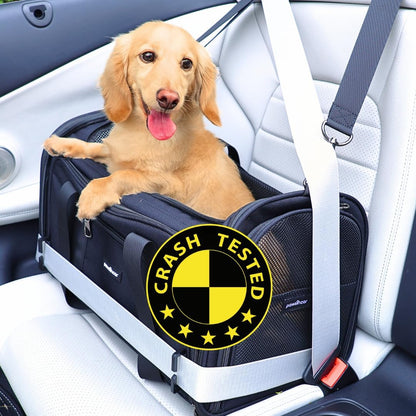 Crash-Tested Dog Carrier & Small Dog Car Seat (Test with FMVSS 213b - 5 Star Safety Rated by CPS) | Cat Carrier Soft - Expandable, Zipper Locks, Fan Pocket | Best for Safe Travel - For Pet Up to 13lbs
