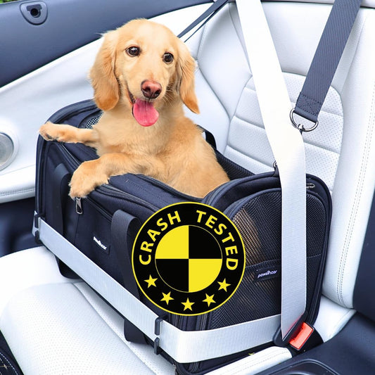 Crash-Tested Dog Carrier & Small Dog Car Seat (Test with FMVSS 213b - 5 Star Safety Rated by CPS) | Cat Carrier Soft - Expandable, Zipper Locks, Fan Pocket | Best for Safe Travel - For Pet Up to 13lbs