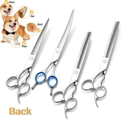 7.5in Straight Chunker Dog Grooming Scissors Set, VG10 Steel Pet Shears Kit, Professional Dog Trimming Scissors, for Rabbit Cat Face Body Hair Cutting Groomer or at Home, with Ergonomic Handle