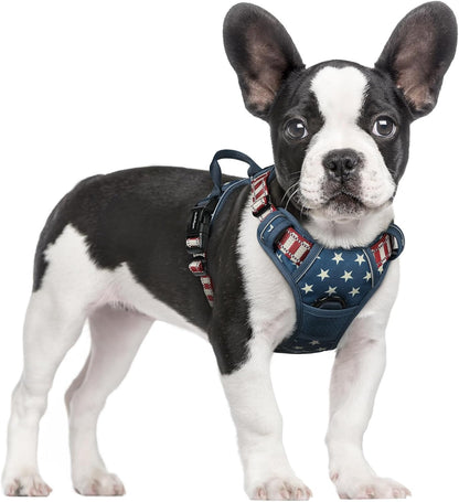 rabbitgoo Dog Harness No Pull with 2 Leash Clips, Adjustable Soft Padded, Reflective Oxford No Choke Pet Vest with Easy Control Handle for Large Dogs, Blue Star, S