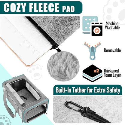 Pet Carrier for Large Cats 20 lbs+ / Soft Sided Small Dog Travel Carriers Top Load/Collapsible Carrier Bag for Big Cat / 2 Kittens Sturdy Transport Carriers Long Trips/Medium Cats 15 pounds