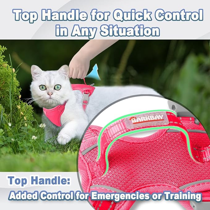 Cat Harness and Leash Set Escape Proof for Kitten Walking, Soft Adjustable Top Handle Vest Harnesses for Cats, Easy Control Breathable Reflective Small Medium Large, Pink, M