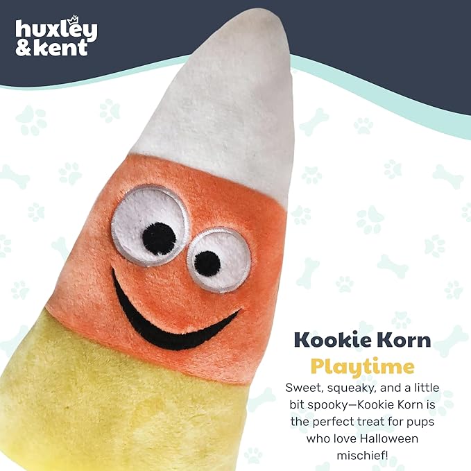 Huxley & Kent Halloween Funny Dog Toy w/Squeaker – Power Plush Squeaky Dog Toys for Small, Medium & Large Dogs – Soft Stuffed Animal for Indoor Play & Fetch - Kookie Korn, One Size