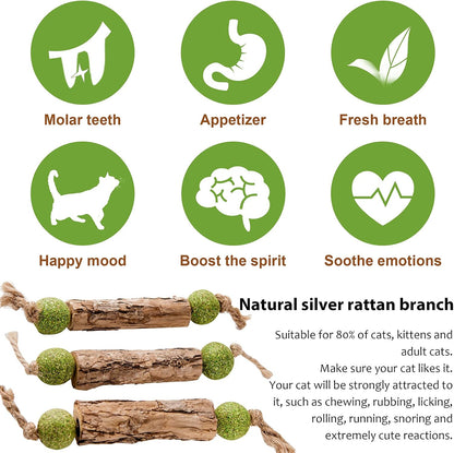 Silvervine Sticks Catnip Toys for Cats, 3 Pack, Interactive Indoor Cat Toy for Teeth Cleaning, Natural Matatabi Chew Treat for Aggressive Chewers