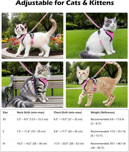 Luxelle 2 Pack Escape-Proof Cat Harness and Leash Set for Walking – Adjustable No Pull Soft Vest with Easy-Wear Buckle, Reflective Straps, Breathable Mesh – Outdoor Travel Harness for Cats & Kittens