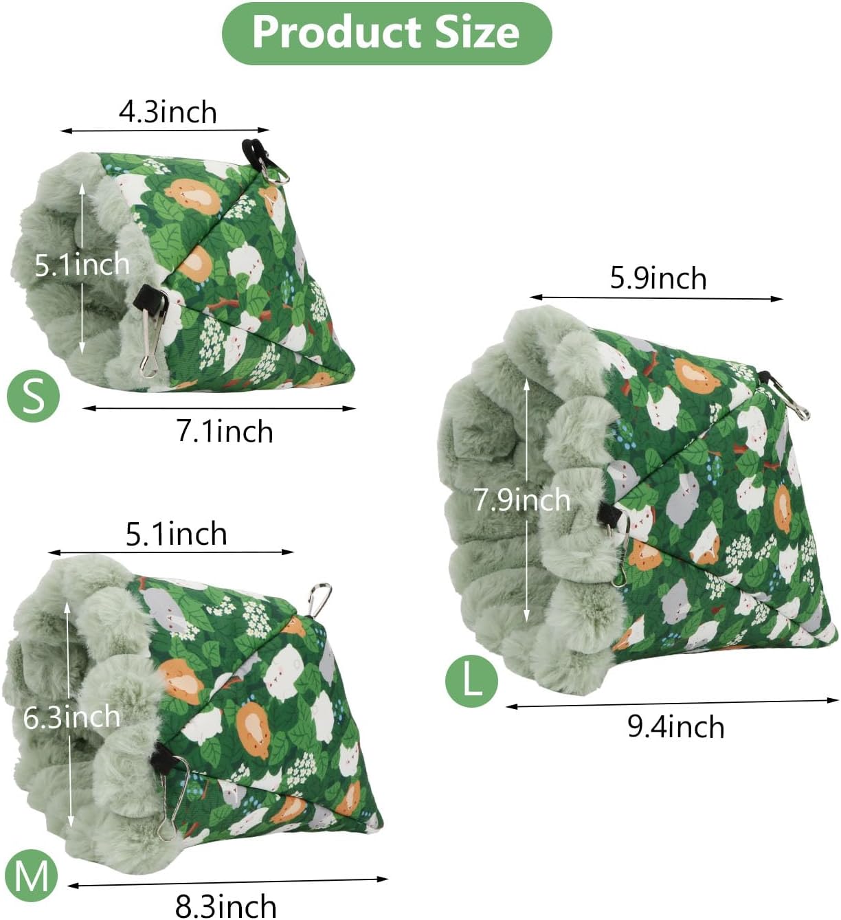 Wontee Bird Nest House Winter Warm Hanging Hammock Bird Bed Snuggle Hut for Parakeets Budgies Caique Conures Cockatiels (Medium, Green)