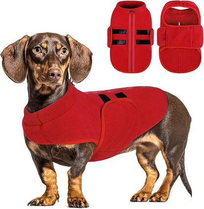 Queenmore XXL Dog Sweaters, Soft Fleece Vest Pullover Dog Jacket with Leash Hole, Warm Winter Dog Clothes Cold Weather Doggy Dachshund Sweater for Large Dogs Cats Boy or Girl (Red, XXL)