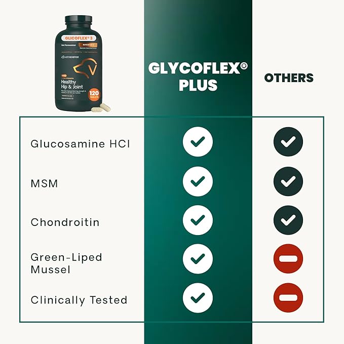 VetriScience Glycoflex 3 Clinically Proven Hip and Joint Supplement for Dogs - Maximum Strength Dog Supplement with Glucosamine, MSM, Green Lipped Mussel & DMG - 2 Pack (120 Chewable Tablets Each)
