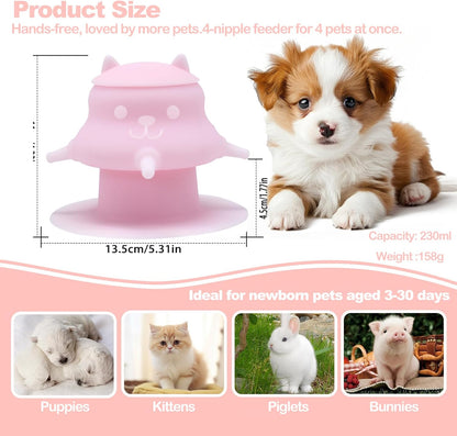 MAKOL Puppy Feeder for Nursing, Mother's Touch Feeder Nipples for Kittens, Premium Silicone Nursing Station, 4 Nipples, 230ml Capacity