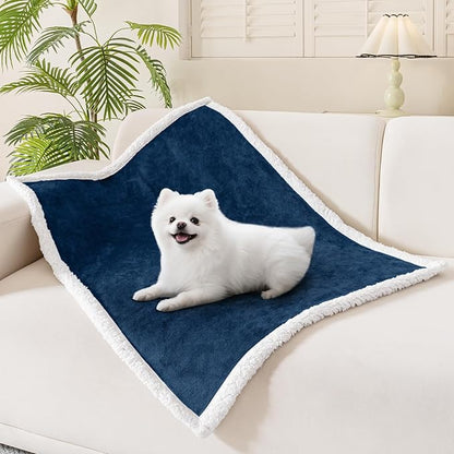 Smiry Waterproof Blanket Throw for Large Dogs, Soft Reversible Dog Blanket for Sofa Couch Bed, Washable Leakproof Sherpa Fleece Furniture Couch Cover Protector(30"x40", Navy/White)