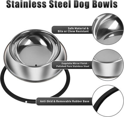 3Pcs Stainless Steel Dog Bowls Non-Slip Dog Food Bowl 36 Oz Food and Water Bowl Set Dishwasher-Safe Puppy Bowls Rust Resistant Metal Pet Bowls Suitable for Small/Medium/Large Sized Pet